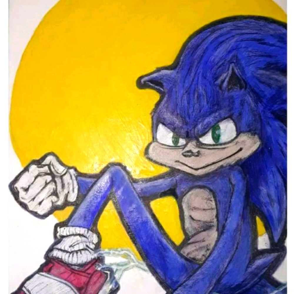 Original Sonic the hedgehog mixed medium on canvas
